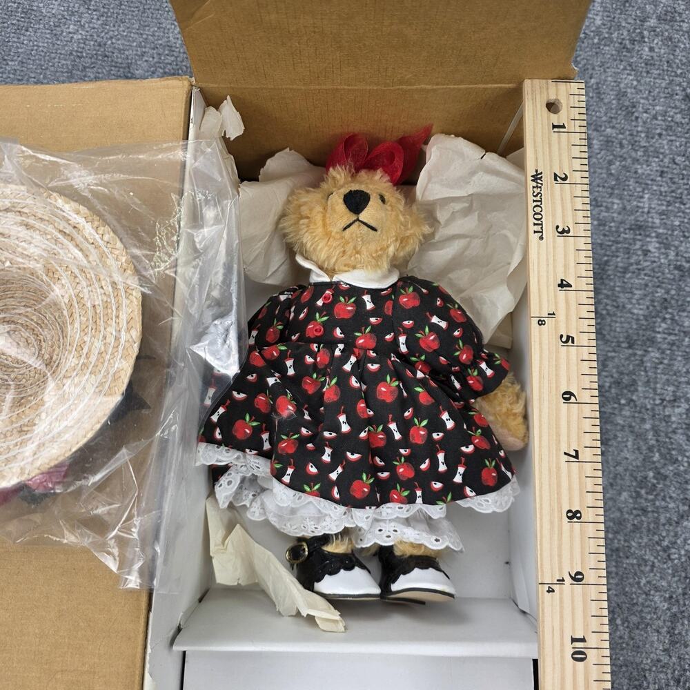 Vintage 1995 Gallery Teddies Addie In September Artist Bear 10 In Hat Dress Box - Picture 13 of 13
